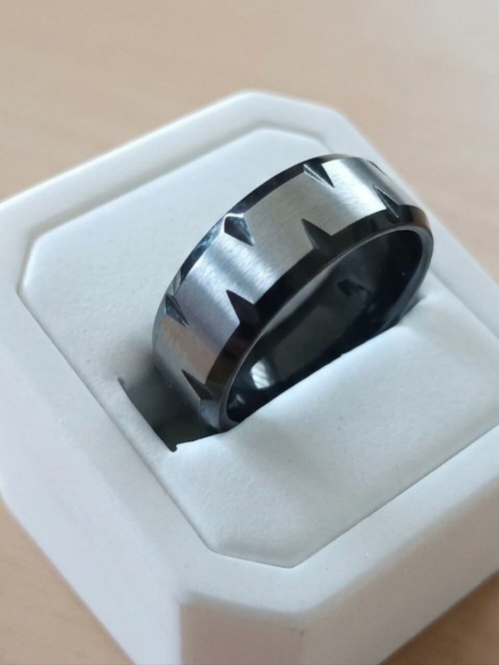 Men's Stainless Steel Black and Silver Geometric Ring Size 13